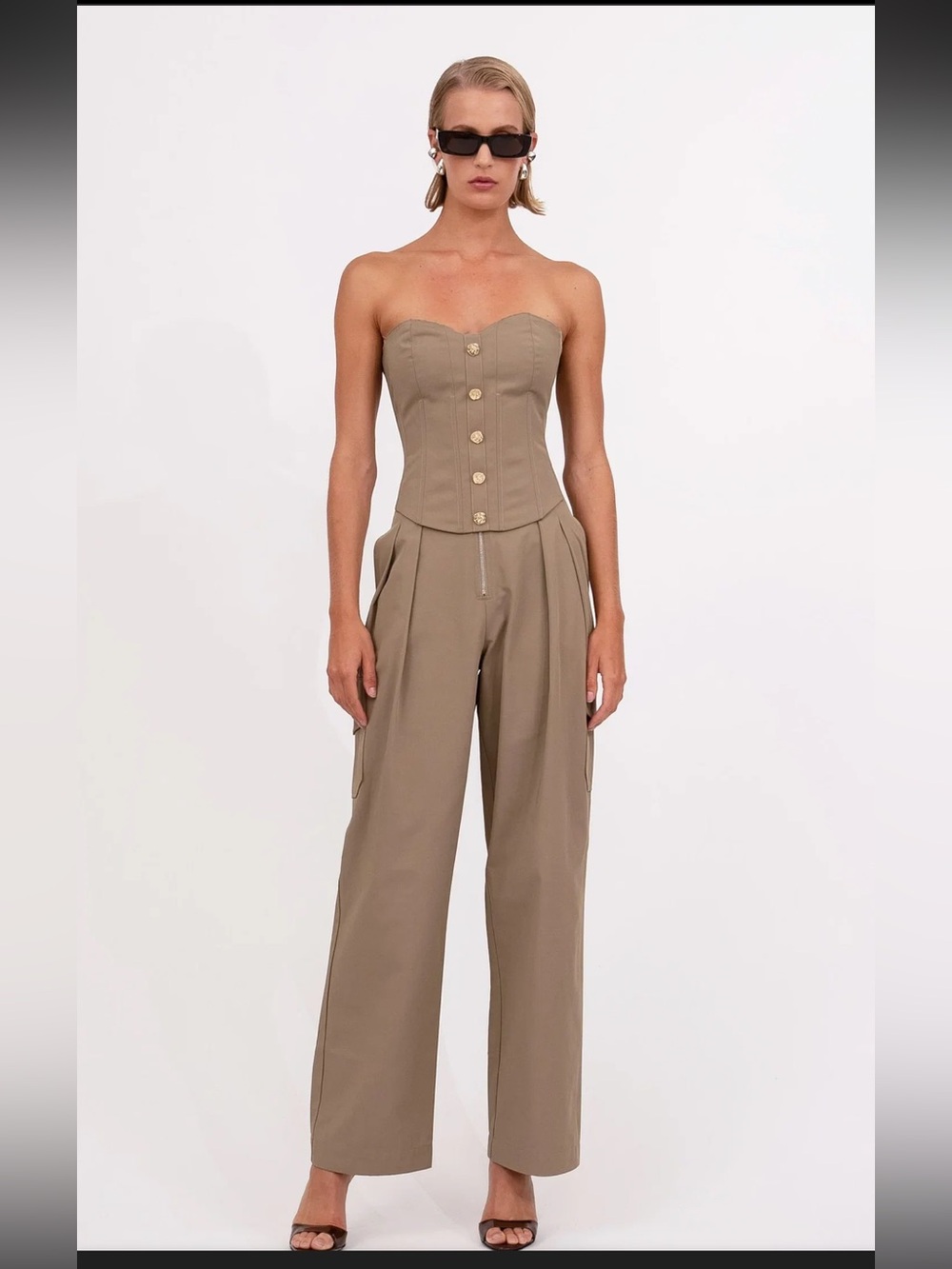 Nonchalant Label Maya Bustier Strapless Corset in Taupe Army